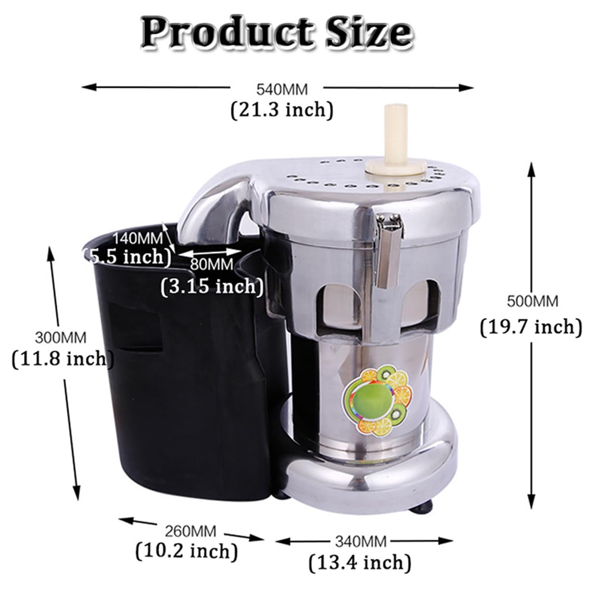 Estrattore di Succo Commerciale con Secchio per Sansa, Motore Silenzioso Facile da Pulire, Spremiagrumi Centrifuga a Freddo per Frutta e Verdura, Resa del Succo del 90%