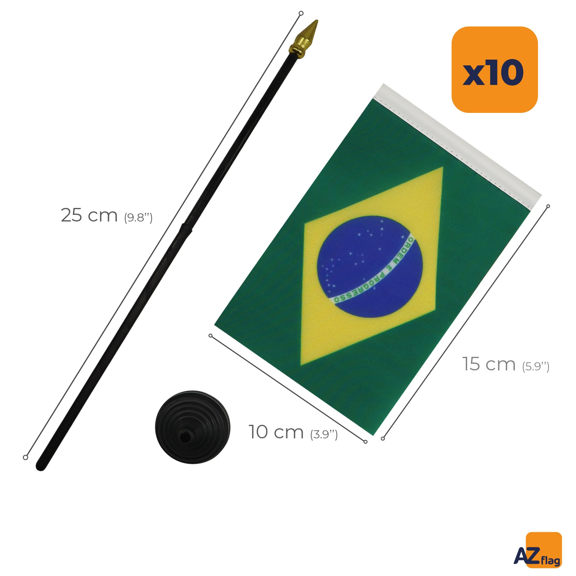 AZ FLAG Set 10 mini bandiere brasiliane da tavolo 15x10 cm poliestere asta dorata
