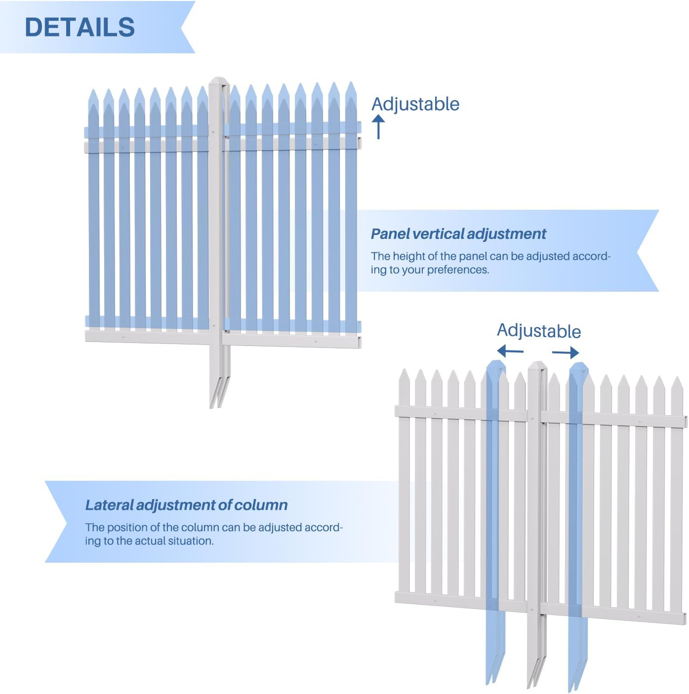 E&K 1 Set 36" H x 84" L Vinyl White Picket Fence Panels with Ground Spike Decorative Fencing for Pool Garden Patio Backyard Porch (20 Pickets, Straight)