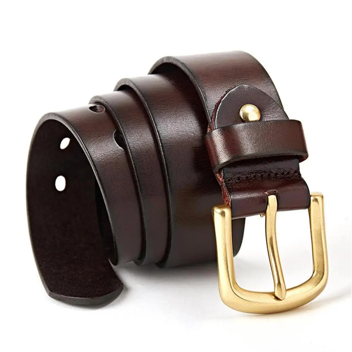 3,8 Cm Breiter Herrengürtel Aus Rindsleder, Lässig, 100% Echtes Leder, Vintage-Gürtel Mit Messing-Dornschließe
