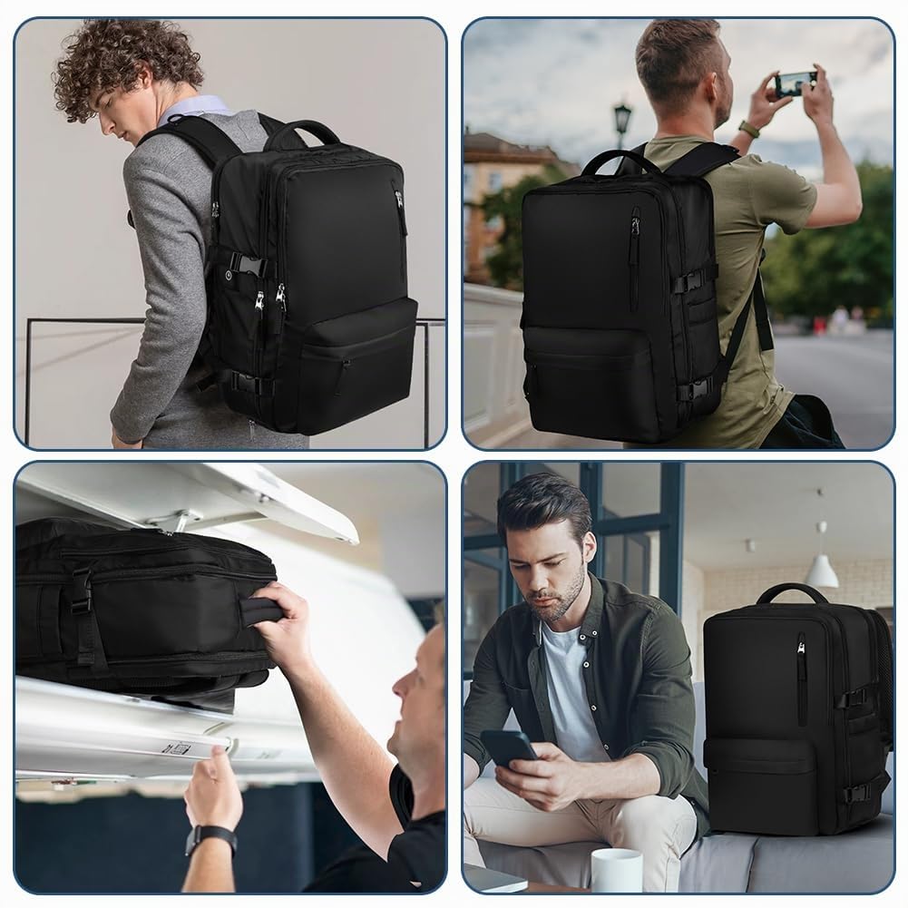 flintronic Mochila de Viaje Cabina Avion, 43x30x20 cm, Bolsa de Viaje Equipaje de Mano 35L, Mochila Unisex Impermeable con Puerto USB y Compartimento para Zapatos, para Portátil de 15,6 Pulgadas
