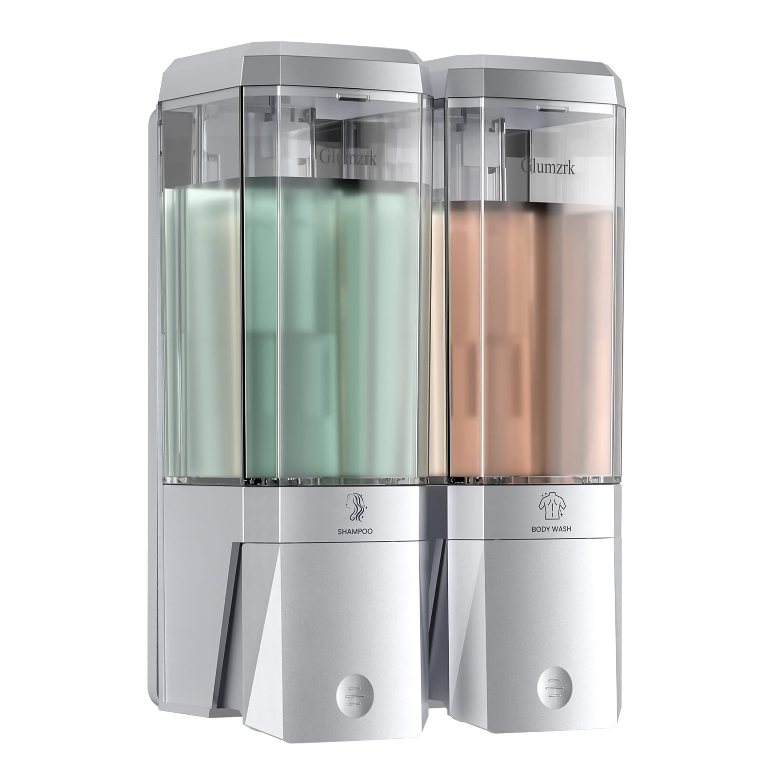 Shampoo and Conditioner Dispenser 2 Chamber No Drill Shower Soap Dispenser Wall Mounted Shampoo Conditioner Body Wash Dispenser 2 * 500ml Refillable Shower Dispenser for Bathroom Hotel, Silver