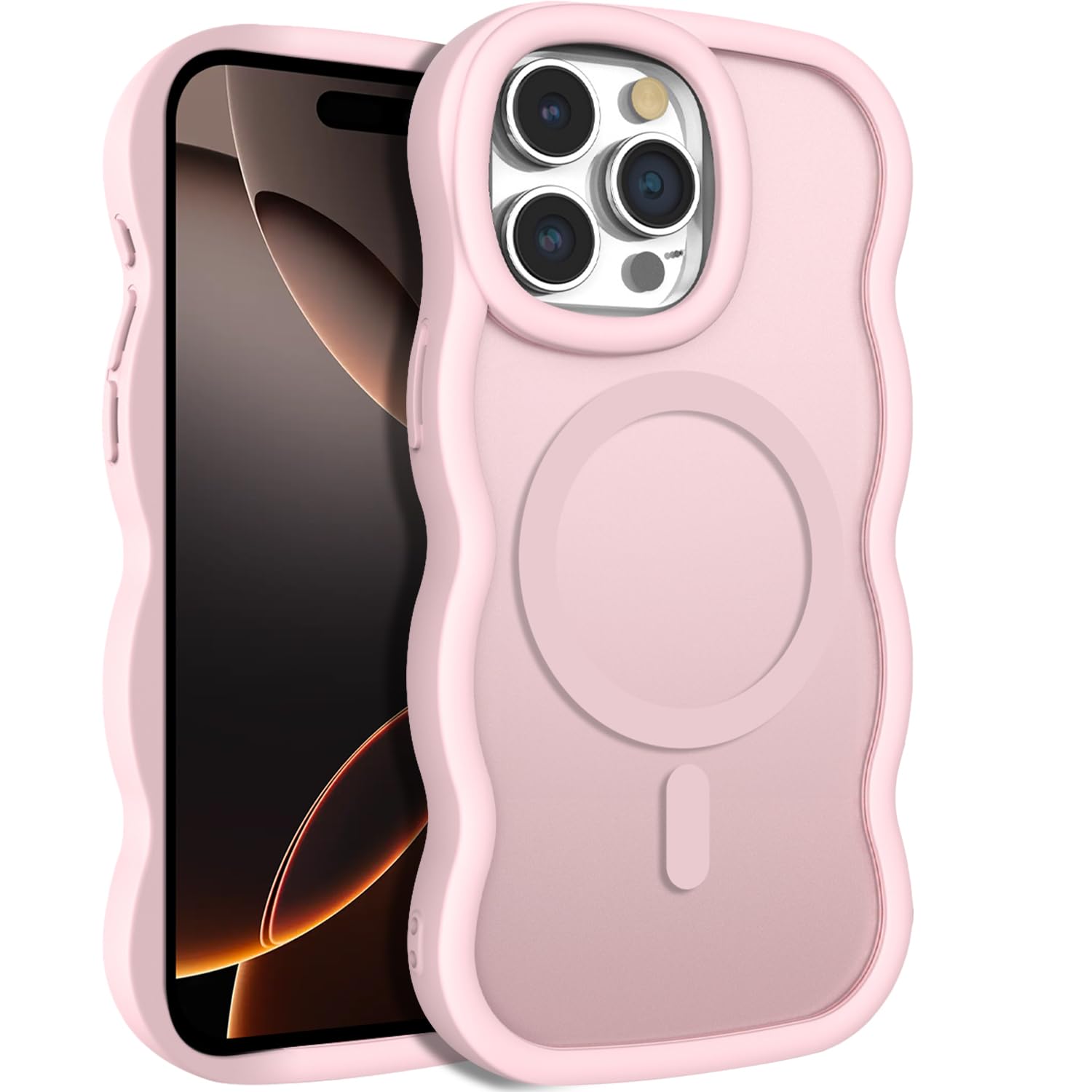 T TerselyCute Magnetic Case for iPhone 16 Pro Max,Compatible with MagSafe,Scratch-Resistant,Wave Frame Curly Shape Phone Cover Matte Hard PC Back