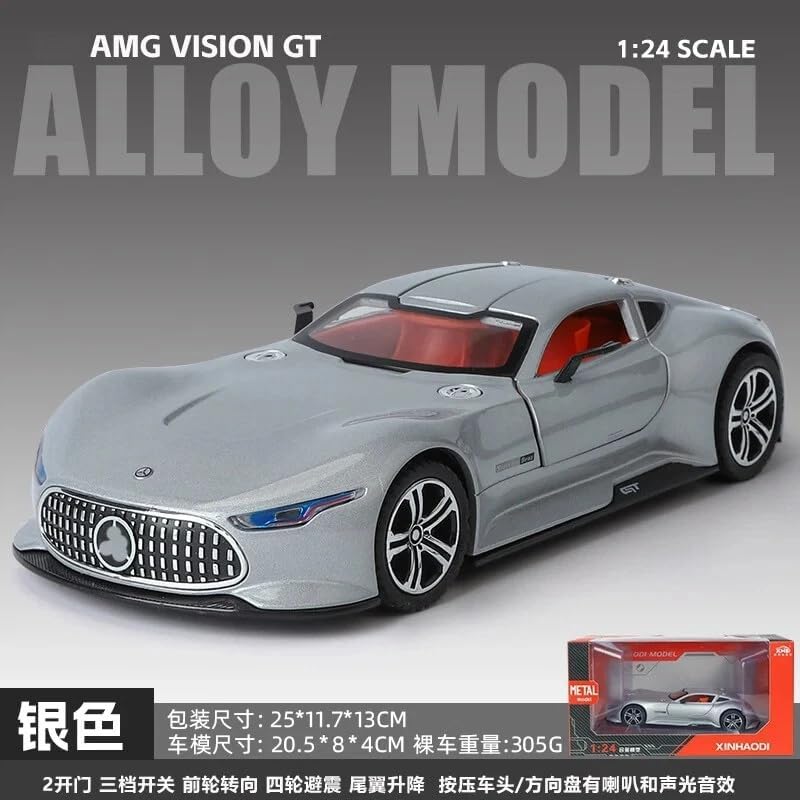 Image of Alokik Enterprise 1:24 Scale Mercedees AMG GT Vision Diecast Classic Car Models Toys Metal Alloy 2 Openable Door and Sound & Light, Pull Back Toys Gifts for Boys Best Gift Car (Silver)