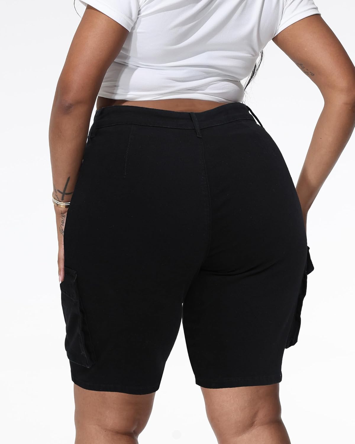 Womens Plus Size Jean Shorts Stretchy Cargo Bermuda Shorts High Waisted Y2k Denim Shorts - Image 2