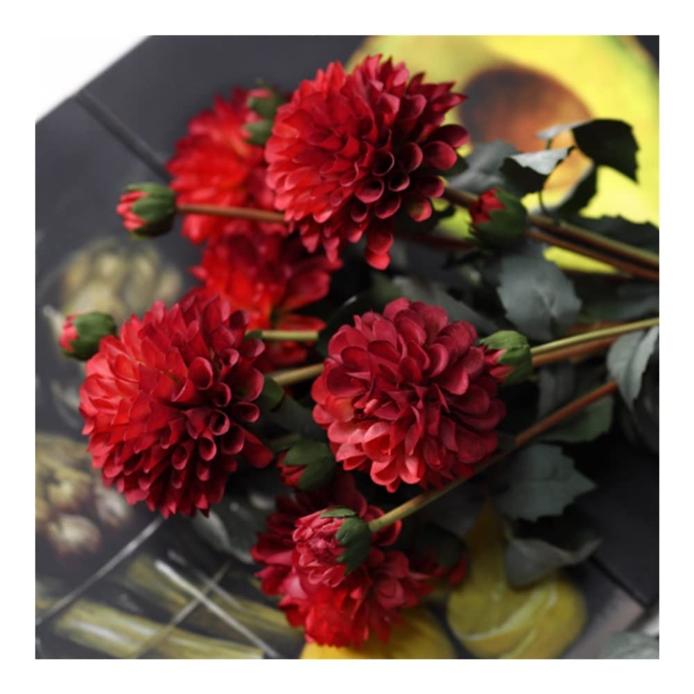 XDLEDMKIZ Bright Artificial Flowers, Fake Dahlia for Home Table Decoration, Silk Long Stems Simulation Flowers Dahlia Bouquet