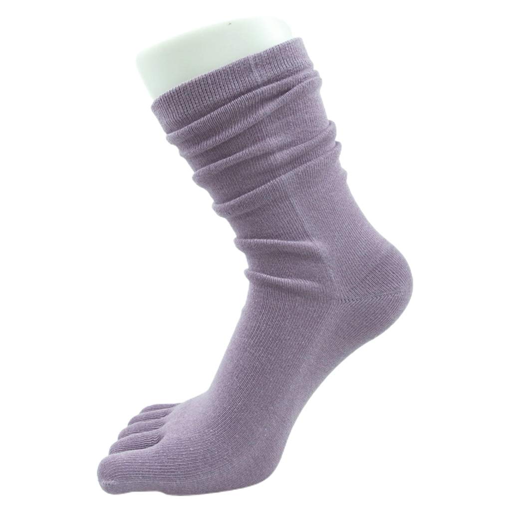 Maxtonser Women's A Five Finger Long Tube Socks Solid Colour Toe Separated Yog Cotton Hosiery Crew Socks