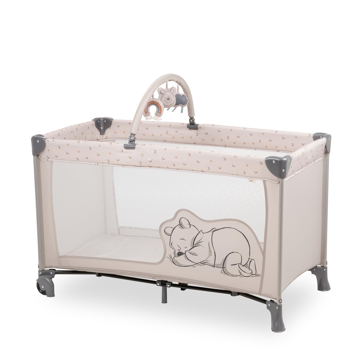 hauck Lettino Neonato da Viaggio Dream N Play Go - Letto Bambini Pieghevole, Culla per Neonati con Ruote e Arco Giochi - Winnie The Pooh Beige