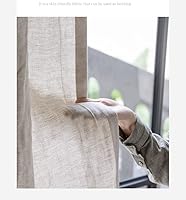 Vista 2 de Cortinas de lino 100 % natural con bolsillo para barra, 96 pulgadas de largo para sala de estar, 2 paneles, cortinas semiopacas, neutrales