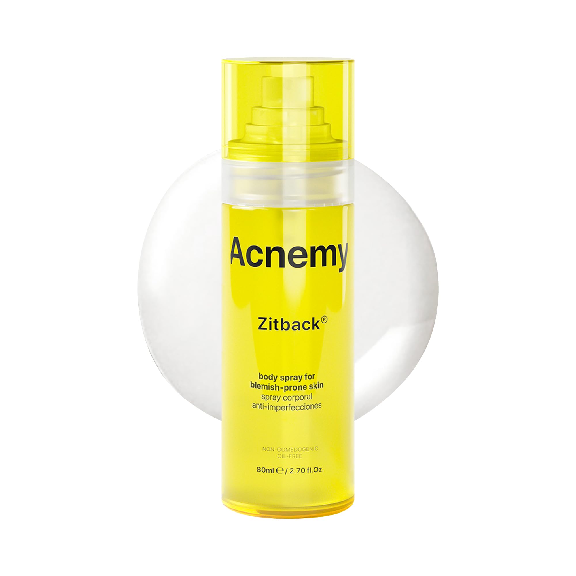 ACNEMY ZITBACK® - Anti-acne Body Spray with AHA and Lemon Water, 80 ml – Eliminates Pimples on Back and Body, Quick Drying, Oil-Free, Reduces Imperfections
