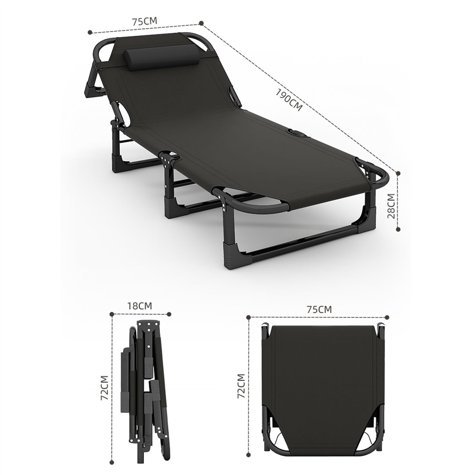 Camping Einzel-Zustellbett, einfaches Nickerchenbett im Büro, multifunktionales Nickerchenbett for Erwachsene, tragbarer Liegestuhl for Camping Feldbetten