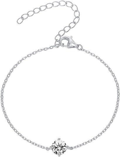 PAVOI 14K Gold Plated Cubic Zirconia Solitaire Diamond Bracelet | Bridesmaid Bracelets | Curb Cable Bracelets for Women