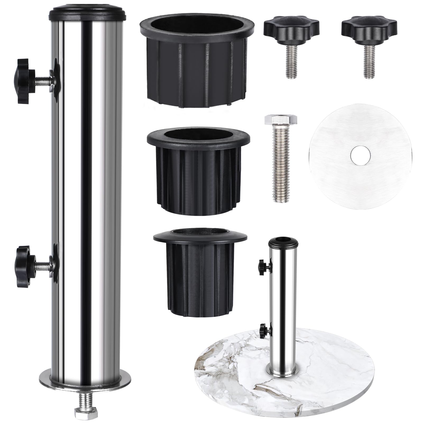 Universal Granite Umbrella Stand Tube Base,Outdoor Stainless Steel Stone Umbrella Parasol Umbrella Pole Replacement DIY Marble Flag Pole Stake Holder Umbrella Stand Parts (Marble Slab Not Included)