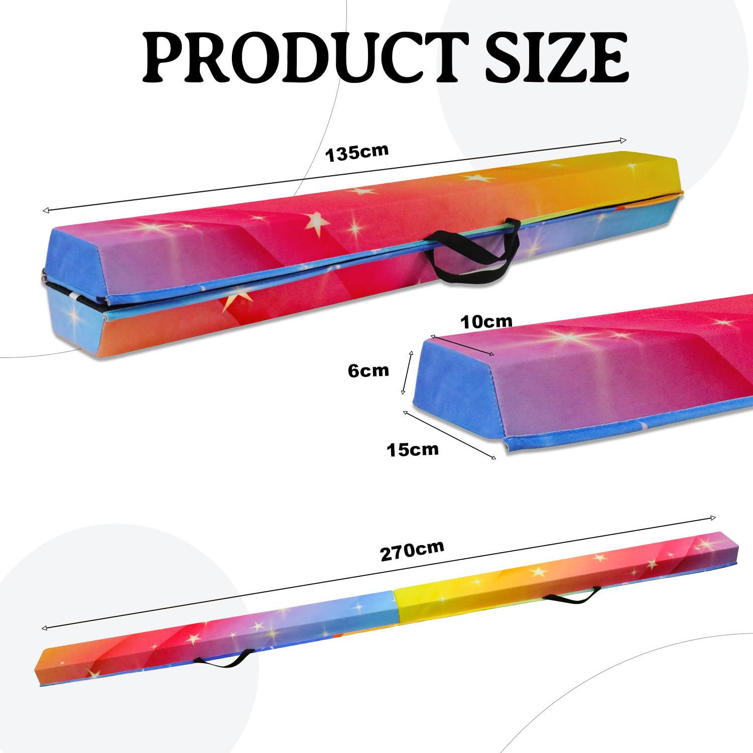 Schwebebalken für Zuhause, 300/270/240 cm Balken Turnen Klappbar Tragbar für Kinder Erwachsene, Gymnastik Balance Beam mit Rutschfester Gummiboden für Professionelle Turner oder Anfänger