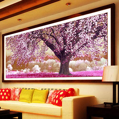 Nicole Knupfer 5D Diamantmalerei – Lila Kirschblüte DIY Set, 50x100 Cm, Inkl. Werkzeug