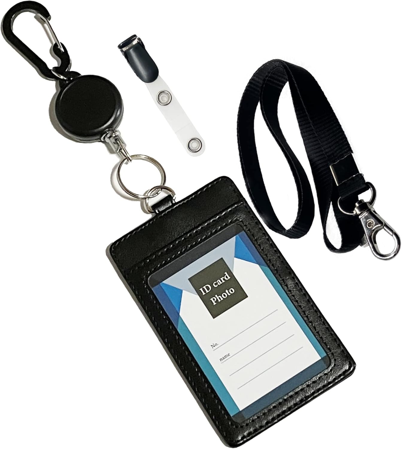 F plus G パスケース メンズ 定期入れ 伸びる IDカードホルダー リール付き カード キーホルダー IDカードケース 両面 通勤 通学 社員証 身分証明書 免許証 PUレザー カード入れ ギフト リール (縦型ブラック)