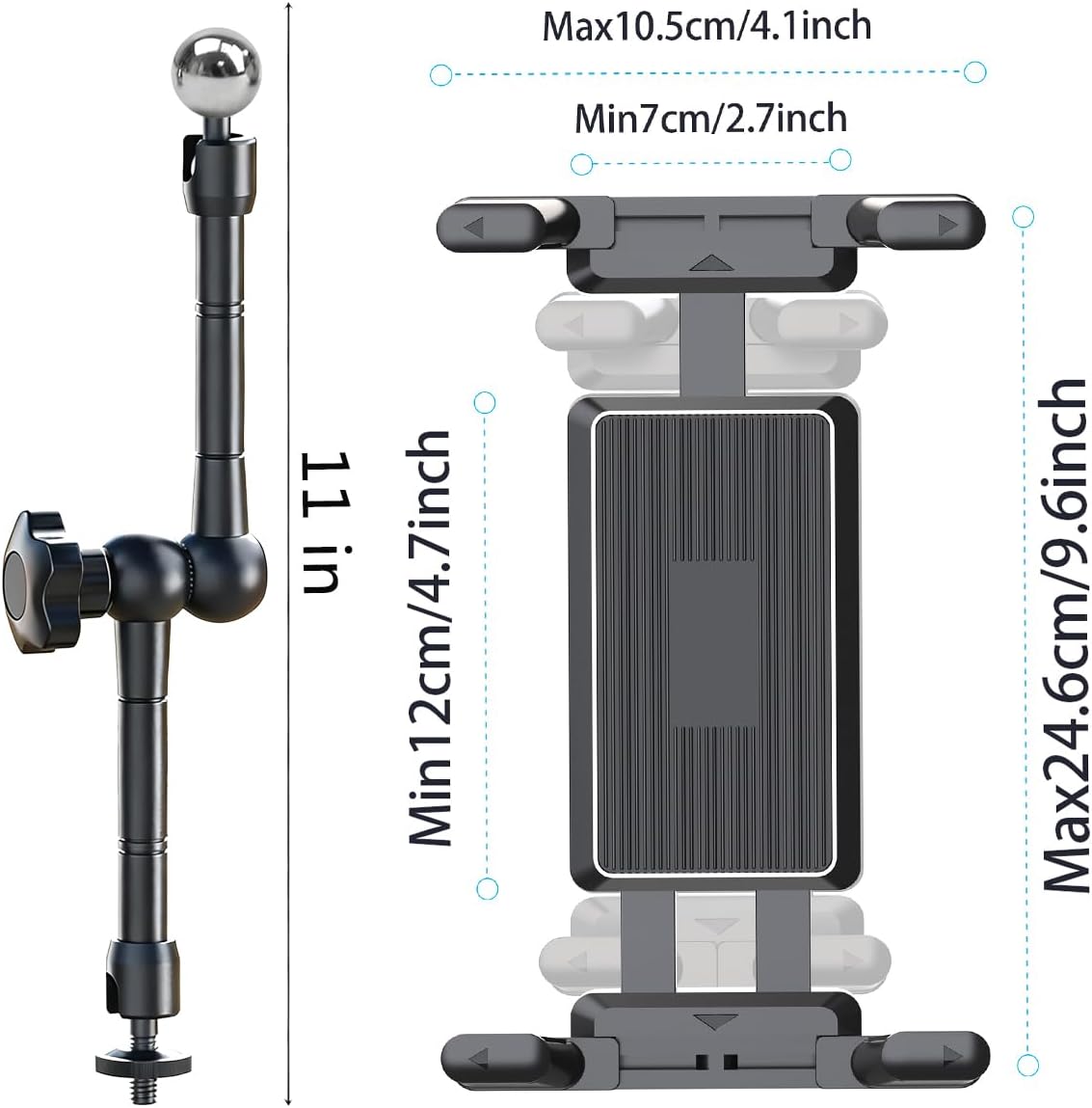 Multi-Scene Universal Tablet Holder 360° Adjustable Mount for Treadmills, Exercise Bikes, Strollers, Wheelchairs, Golf Carts & More, with Secure Clamp for 4.7–12.9" Tablets & Phones