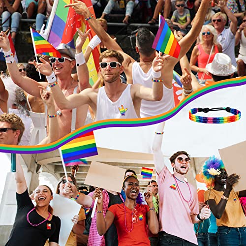 Image of Junkin 80 Pcs Pride Flags Bulk Rainbow Pride Pins Bulk LGBT Lapel Pins Gay Flag Brooch Pins with Rainbow LGBT Pride Bracelet and Pride Hand Held Flag for Clothes Bags Accessories Gifts
