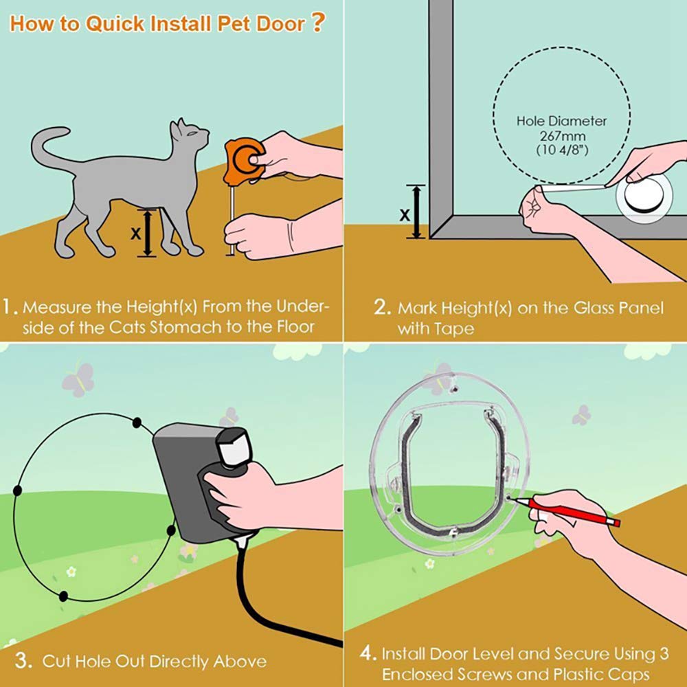 Katzenklappe Innentüi Hundeklappe Cat Flap Door Connect Katzentür Schwarz Mit 4 Wege Magnet Schließ,Haustierklappe Katzen Und Kleine Hunde,Runde Mit Door Liner Kit Für Glasschiebetü,L