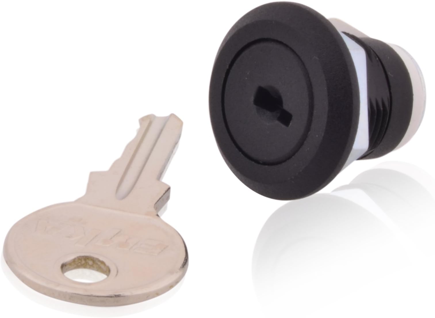 Key and lock made of plastic for fuse box, surface-mounted, IP65, wet room distributor housing.