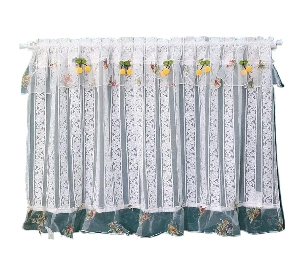 bnjlSDATwr small curtains， Sheer Valance Curtain, Cafe Valances Vintage Lace Floral Embroidered Short Voile Window(W x H 130 x 160cm)