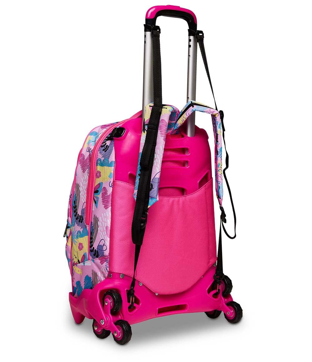 SJ Trolley Scuola Sganciabile Jack 3 Ruote, CLACK IT GIRL, Rosa - Zaino Con Carrello Sganciabile, Triplo Uso - 3 in 1, Trolley & Zaini