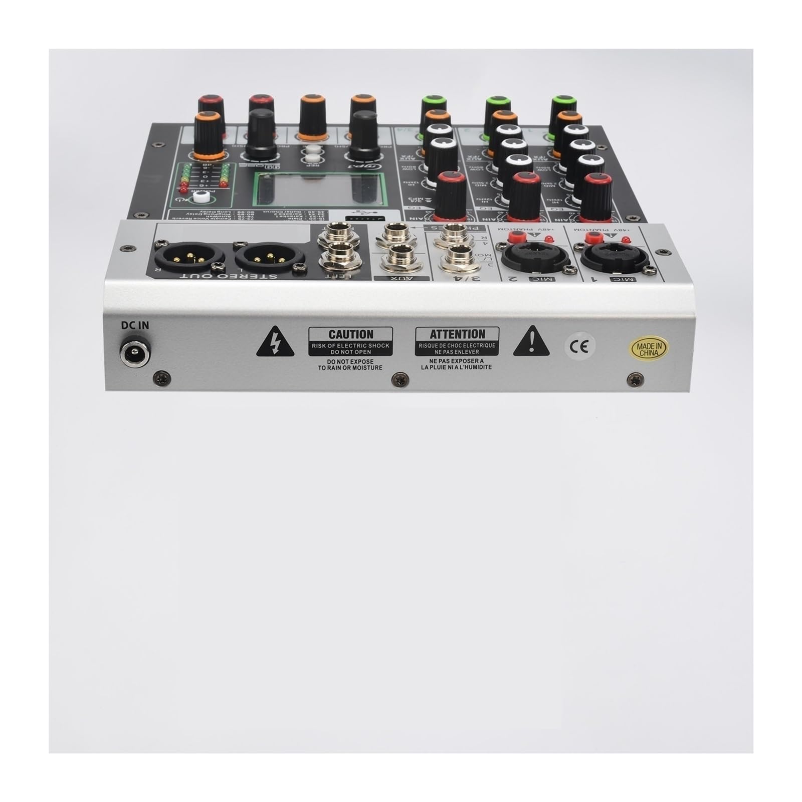 Mezclador de audio, Consola de DJ 4 canales, 99 efectos, 48 ​​V, mezclador audio, USB, PC, grabación y reproducción for fiestas en casa Para karaoke en estudio