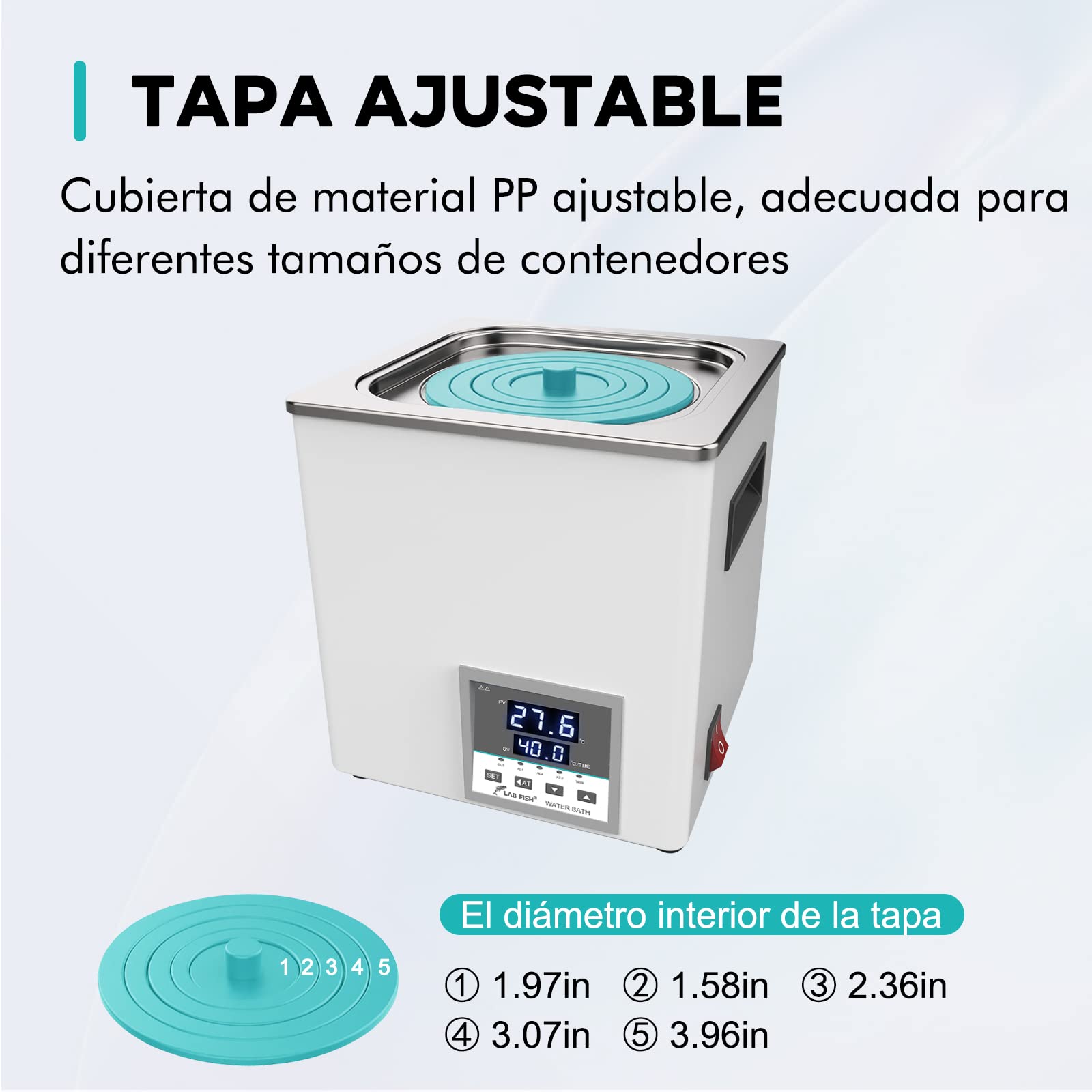 LAB FISH Baño María Baño de Agua Termostatico Laboratorio 3L, 300W - Doble Abertura, Acero Inox - Termostato Preciso ±0,1°C - Temporizador 0-999min - Pantalla LED