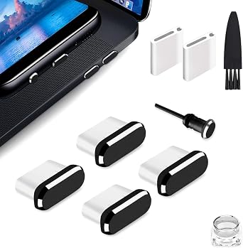 USB C Dust Plug, Type C Dust Cover Charging Port Cap 4 PCS with Cleaning Brush Black, Compatible with iPhone 17 16 15 Pro Max Plus Samsung S25 S24 Ultra, Anti Lost Phone Accessory Protector