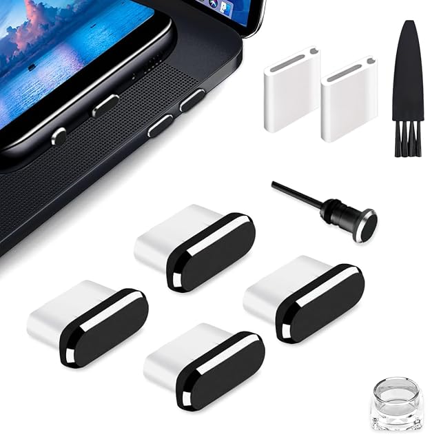 USB C Dust Plug Type C Dust Cover Charging Port Cap 4 PCS with Cleaning Brush Black Compatible