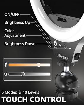 UBeesize 12 Desk Ring Light with Stand & Phone Holder - Adjustable Studio Light for Photography,Zoom Meetings, YouTube, TikTok, Live Streaming
