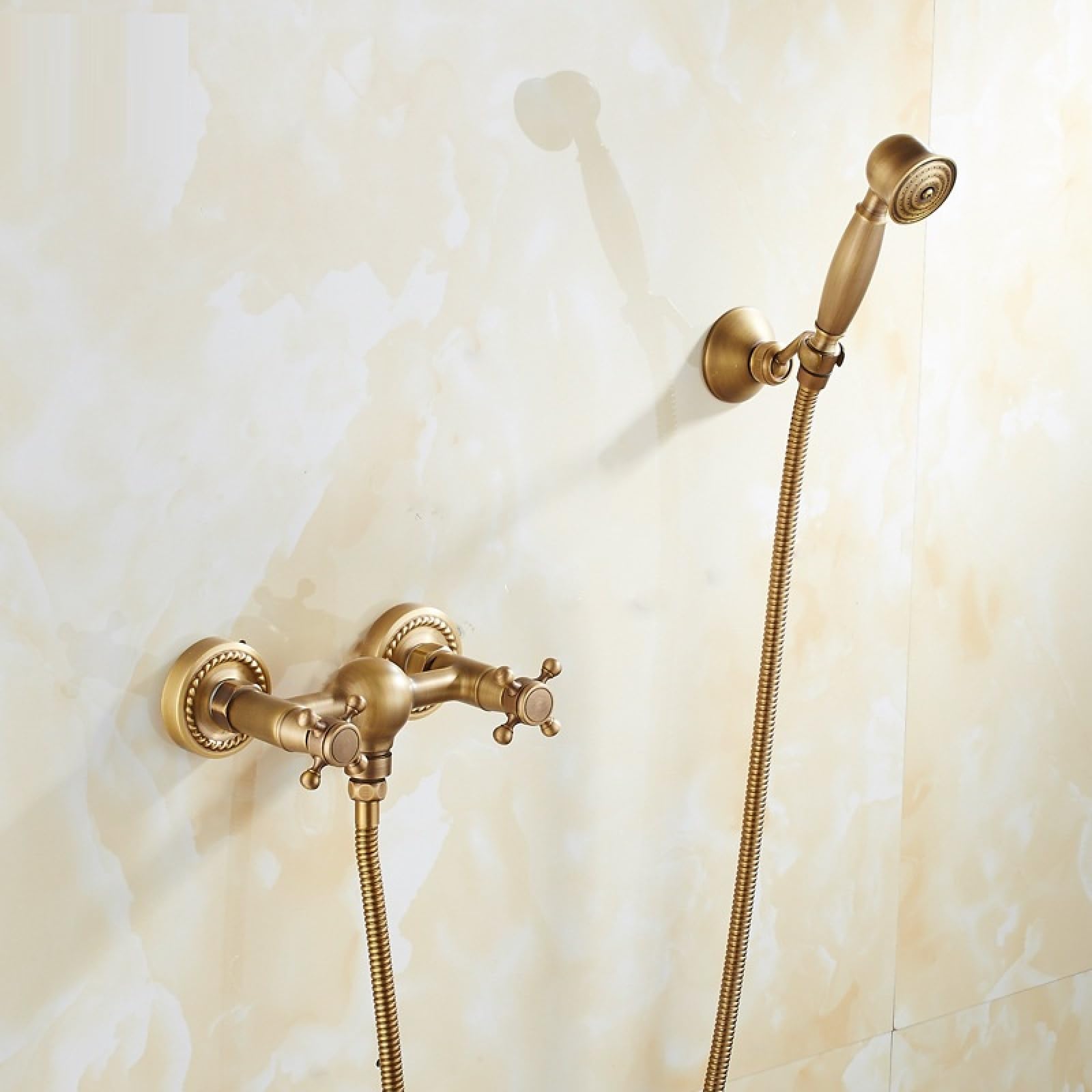 Fanjubei Imitating Ancient Twisted Dough Sticks Bathroom Simple Hot And Cold Water Handheld Copper Shower Shower Set, Antique-Style Twisted Braid