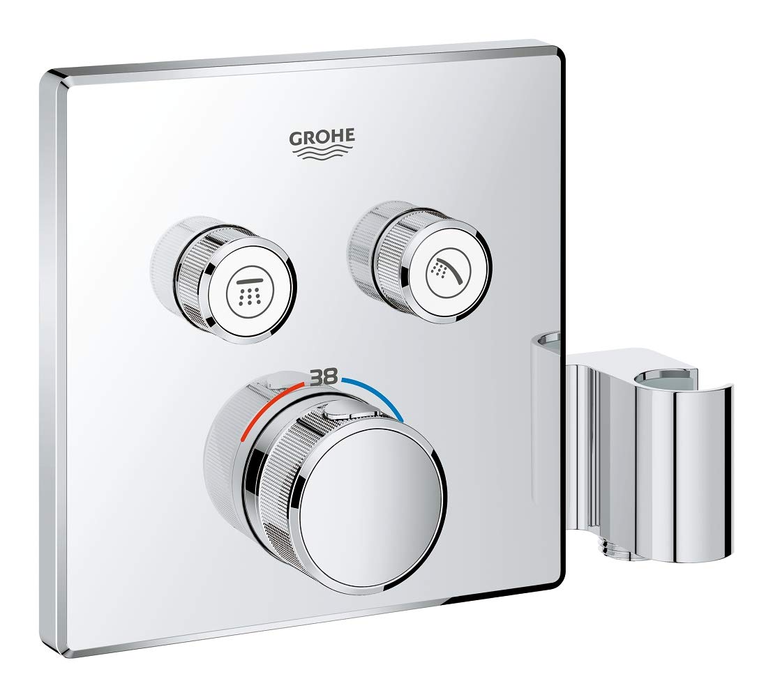 Grohe Grohtherm SmartControl - Termostato para ducha y baño con soporte, dos válvulas y pieza de empalme para ducha integrada, Cromo (29125000)