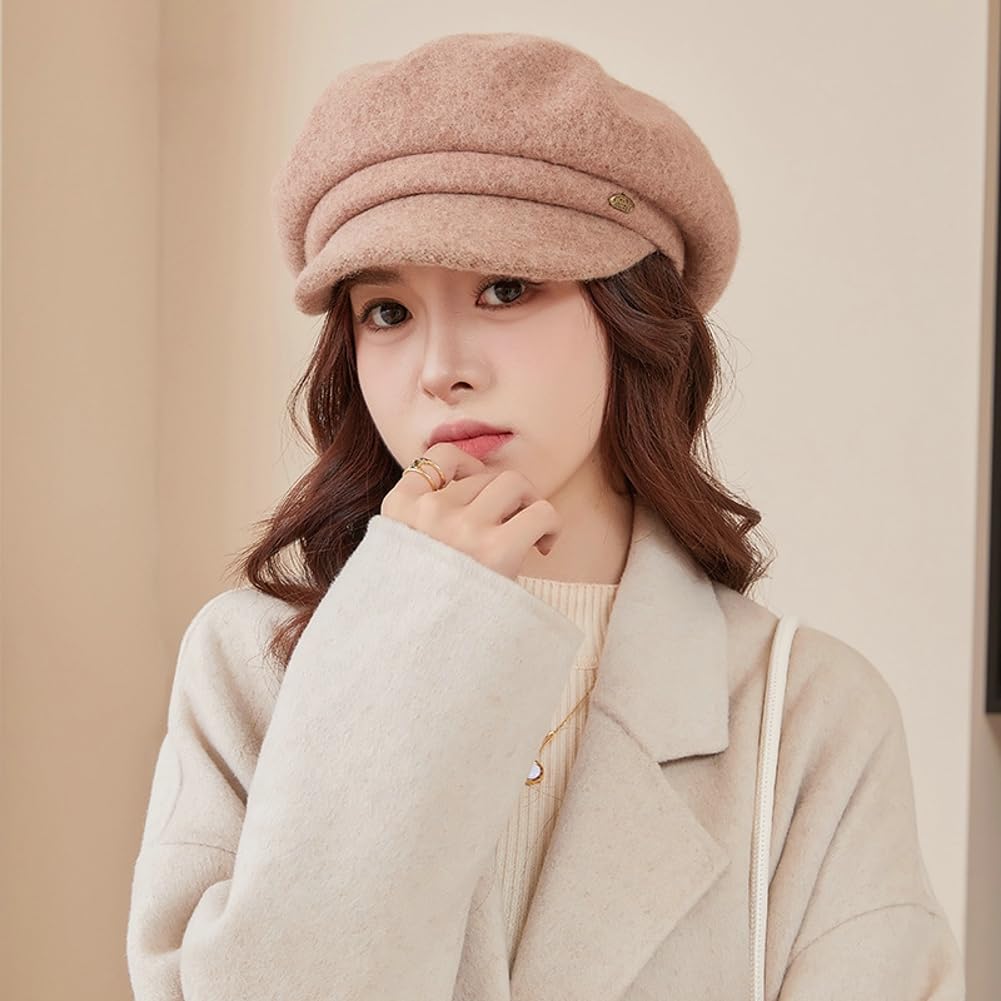 Women Newsboy Hats Casual Berets Hat Painter Hat Gatsby Cabbie Cap Beret Fashionable for Winter Fall Camel