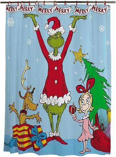 Franco Dr. Seuss The Grinch Holiday - Juego de cortina de ducha y anillos de 13 piezas, (producto 100% oficial)
