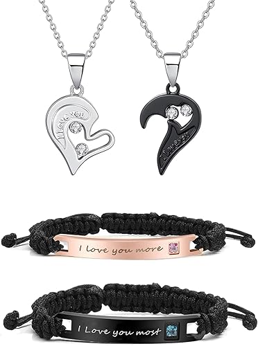Miniatura 10 de Juego de 4 collares para parejas pulseras magnéticas a juego para novio novia parejas él o ella collares de relación a distancia para parejas