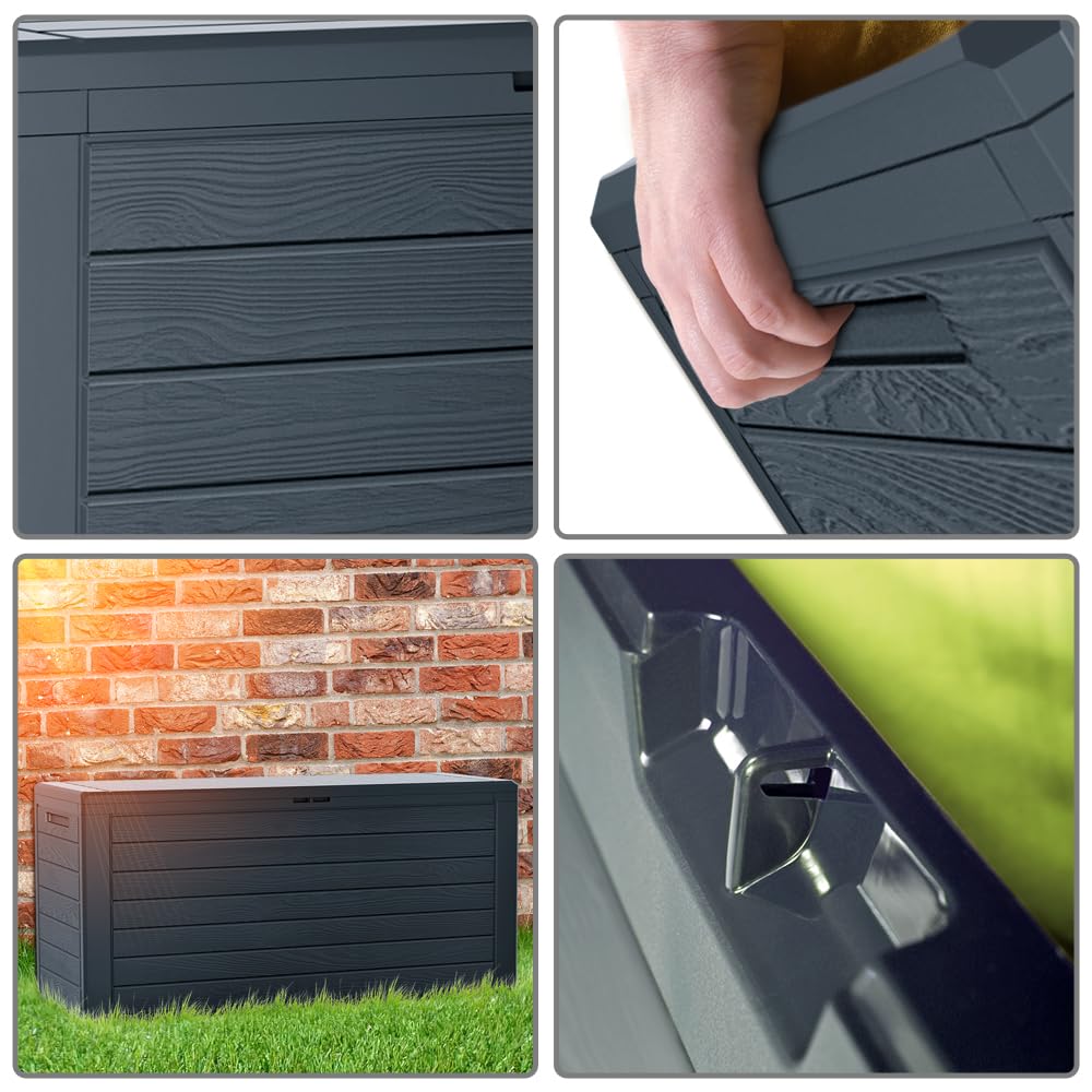 Vounot Coffre de Rangement Jardin XL 280 litres 116 x 44 x 55 cm Polypropylène Style Bois Anthracite