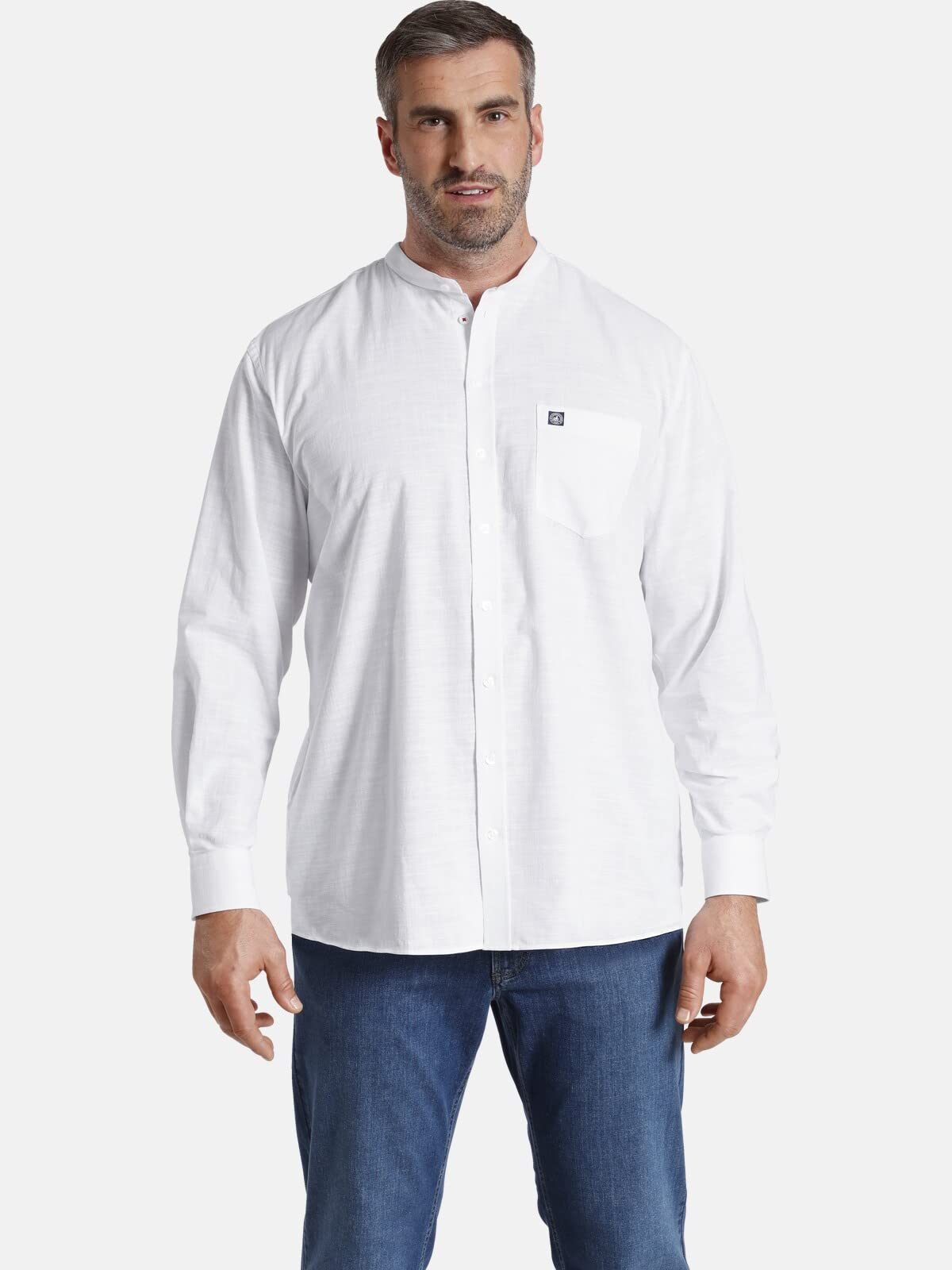 Jan Vanderstorm Herren Stehkragenhemd Kallu | Hemd mit Stehkragen| einfarbig in Leinen-Optik | langärmliges Basic Oberhemd | 100% Baumwolle | Größe L - 7XL