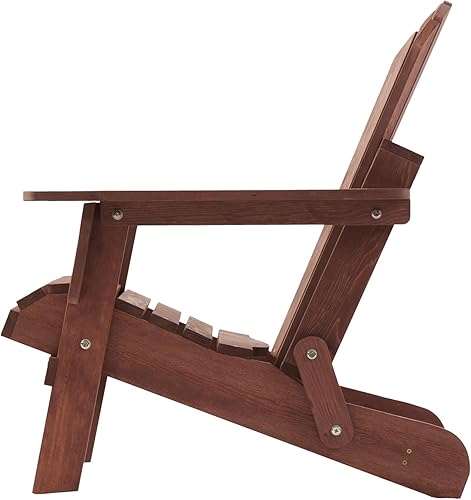 Miniatura 7 de Silla Adirondack plegable de madera de gran tamaño con respaldo y tabla de asiento premontados, silla de patio de madera para jardín, patio trasero,