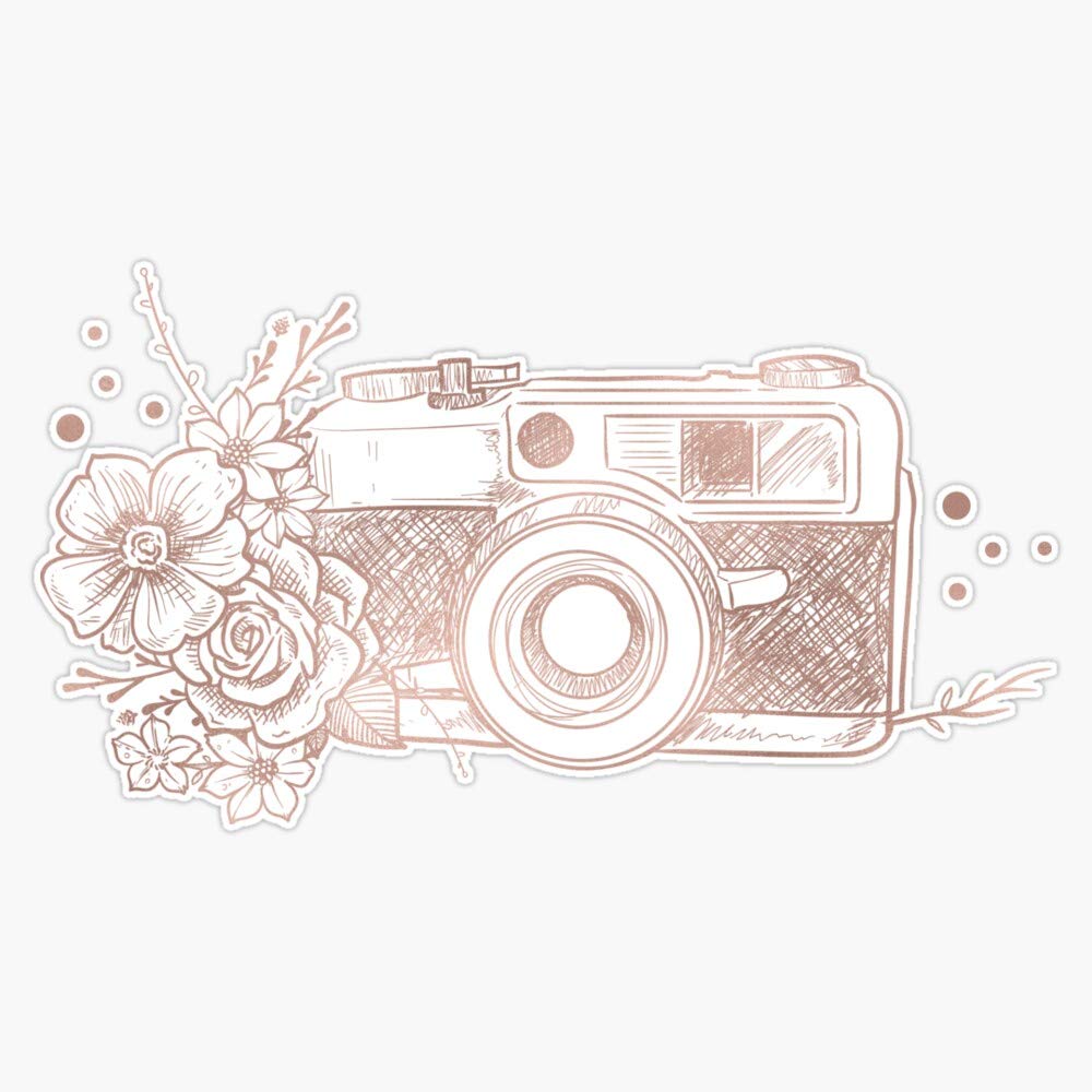 Floral Camera Pink Rose Gold Sticker Vinyl Waterproof Sticker Decal Car Laptop Wall Window Bumper Sticker 5"