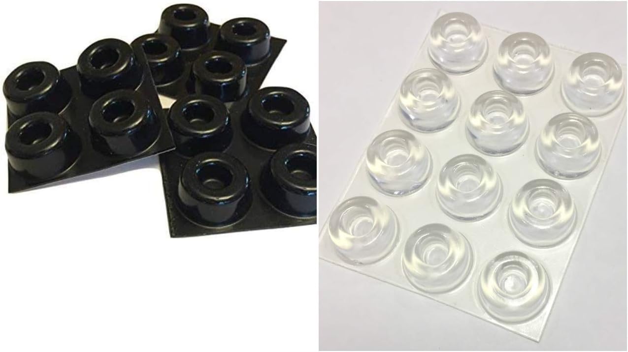Combo of 12 Small Clear Door Knob Bumpers + 12 Small Black Door Knob