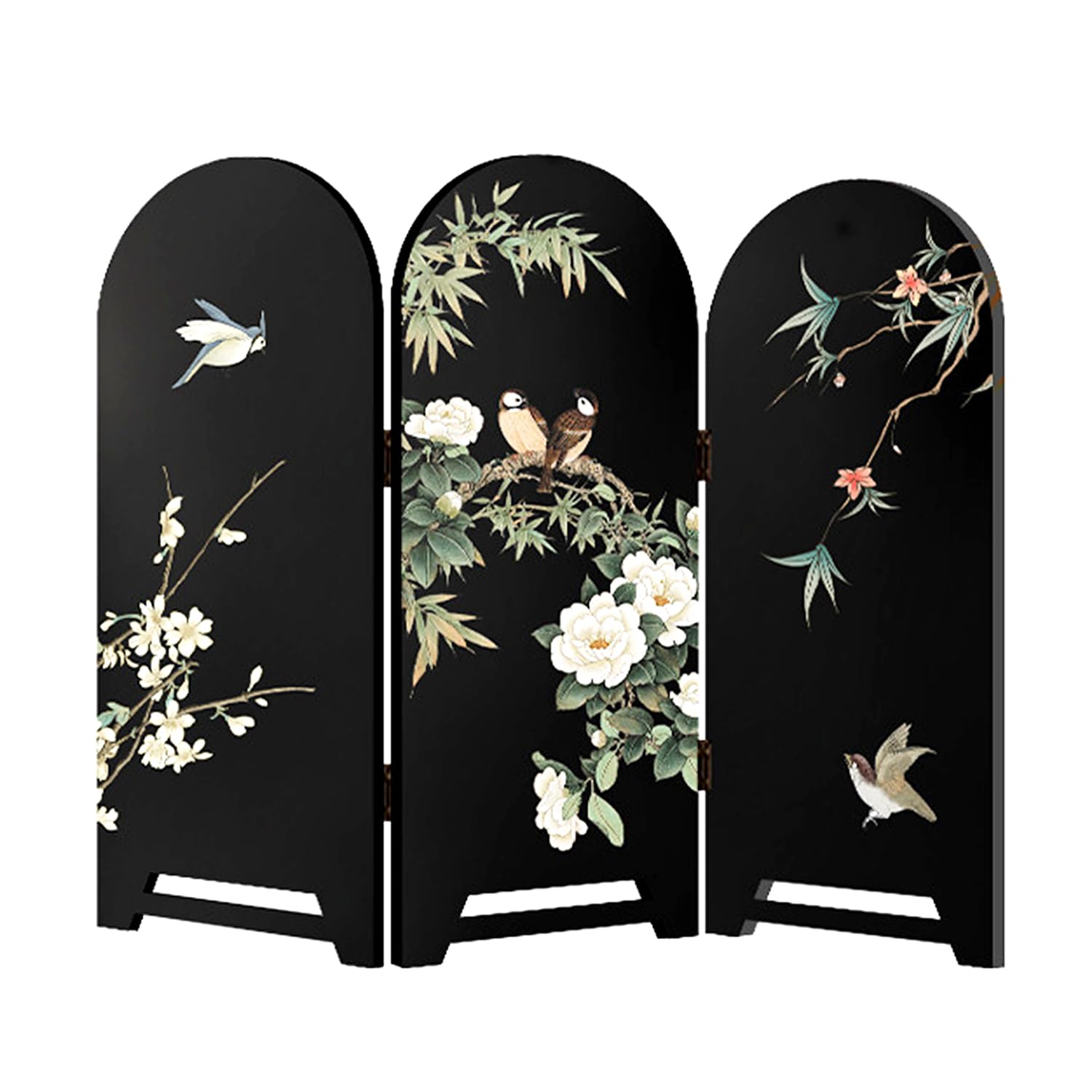Mini Decorative Folding Screen, Flower and Bird Patterns Desktop Decorative Screen, Mini Traditional Chinese Landscape Panel Room Divider Room
