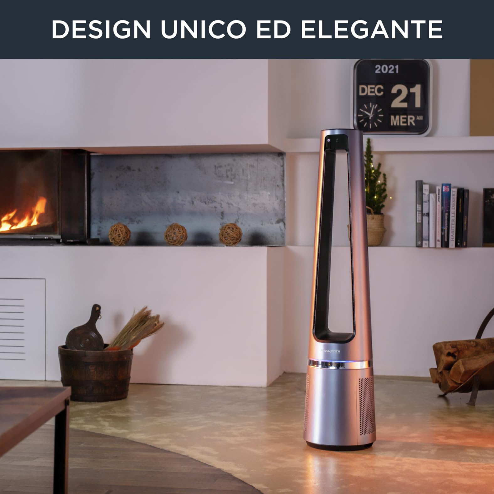 Rowenta Eclipse QU5030, 2in1 Purifica e rinfresca, purificatore d'aria, elevata efficacia di filtrazione, ultra silenzioso, oscillazione a 12 velocità, programmabile, raggio d'azione 8 m, Argento