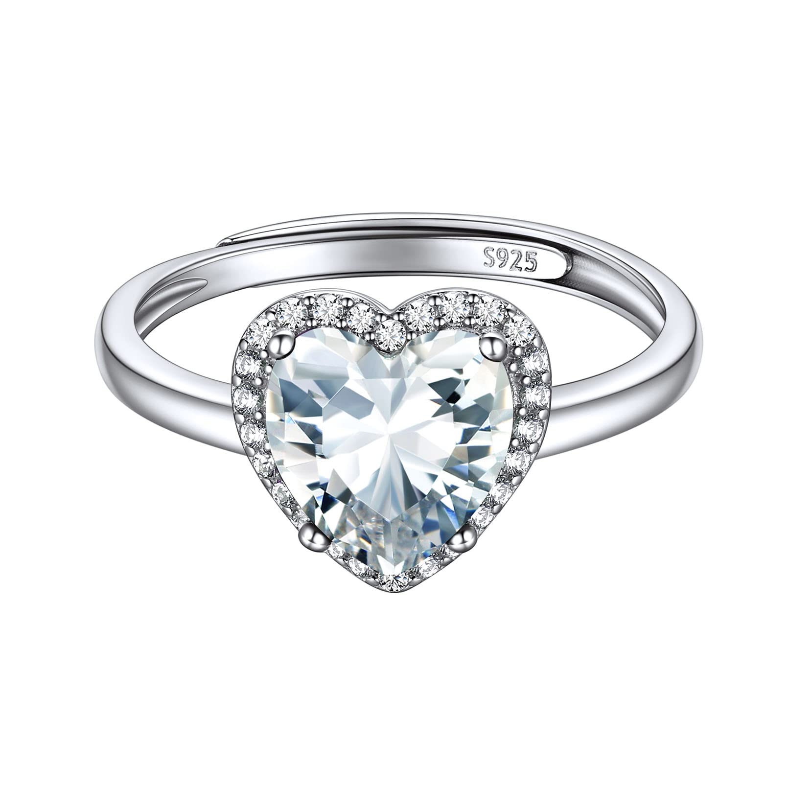 ChicSilver Anello Argento 925 Regolabile Donna Pietra Portafortuna 12 Mesi Forma Cuore, Confezione Regalo