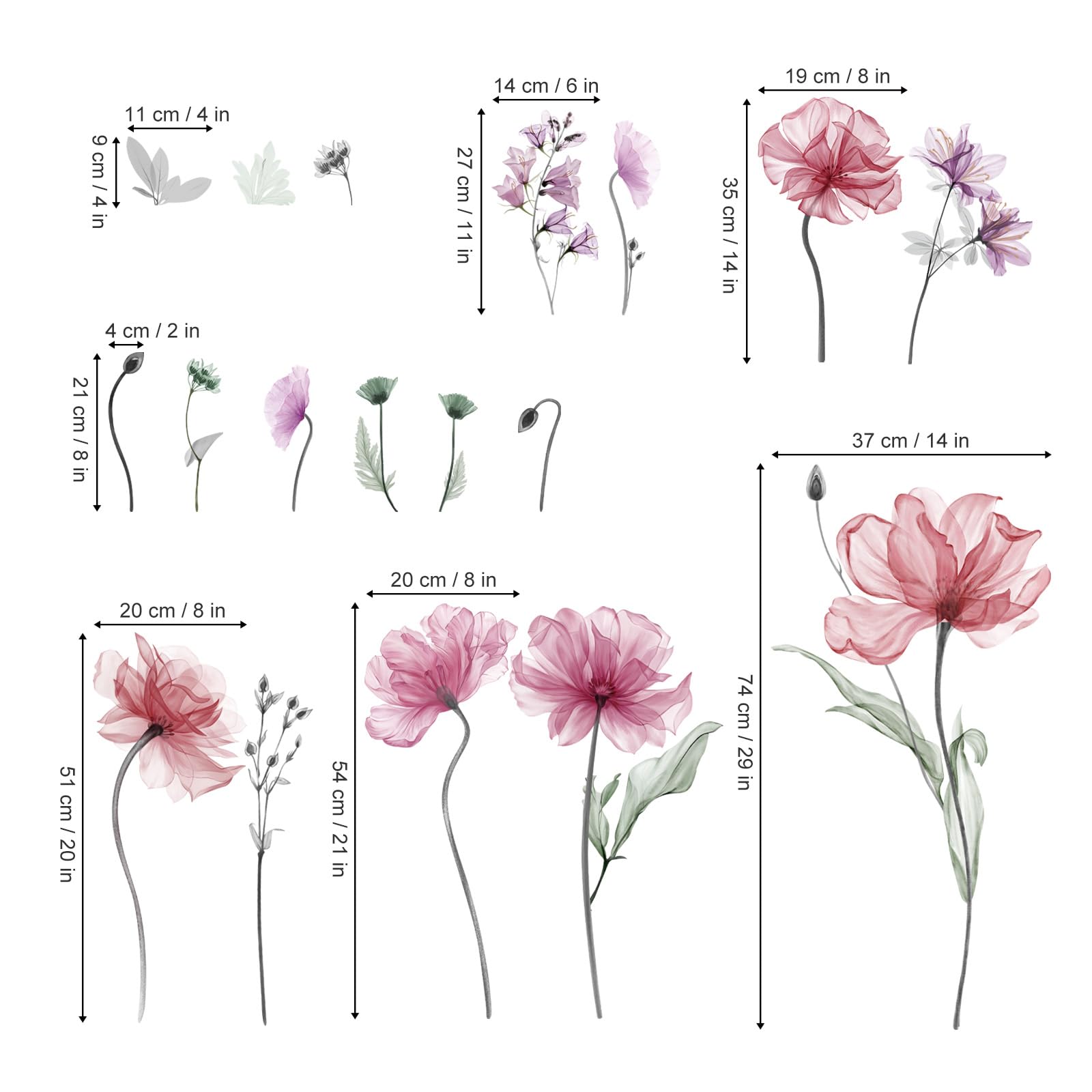 Decalmile Large Poppy Flower Wall Decals - Pink Floral Blossom Stickers For Bedroom, Living Room - View #8