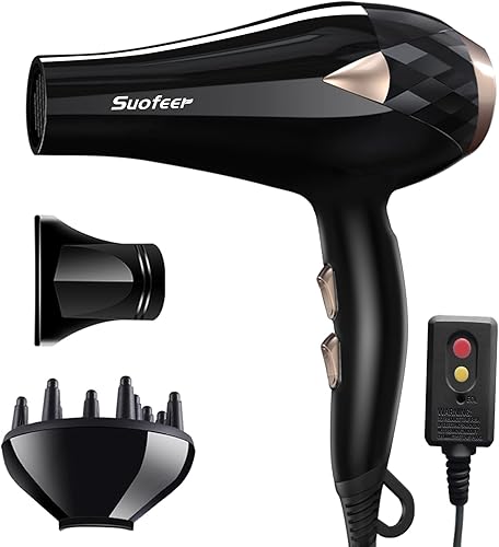 Suofeer Secador de pelo, secador de pelo, secador de pelo profesional de 1875 W, motor de CA, viento súper fuerte y bajo ruido, con difusor y