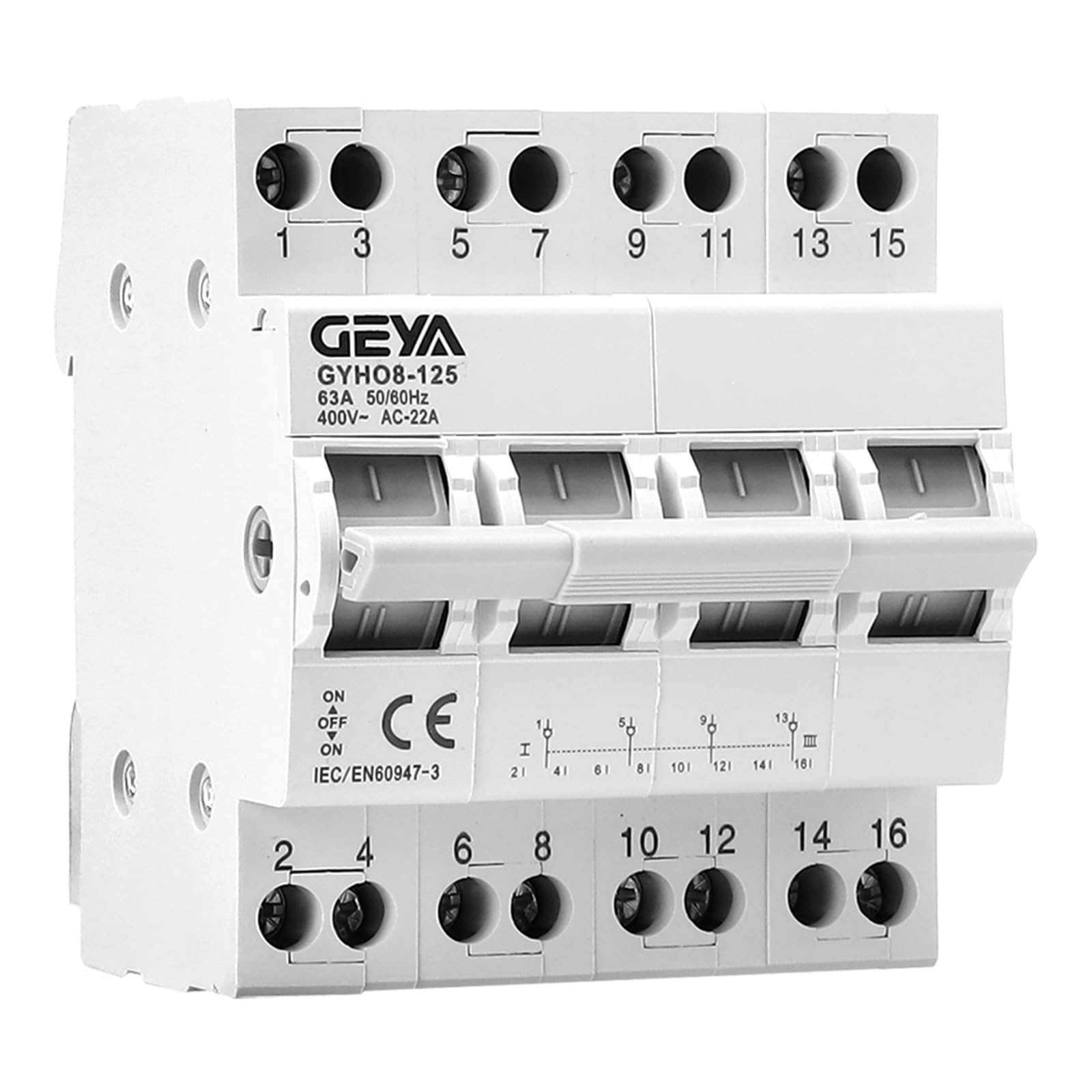 Interruptor de transferencia manual de alimentación doble para la red y el generador Interruptor de aislamiento de conversión manual DIN Rail Mount(4P-63A-400V)