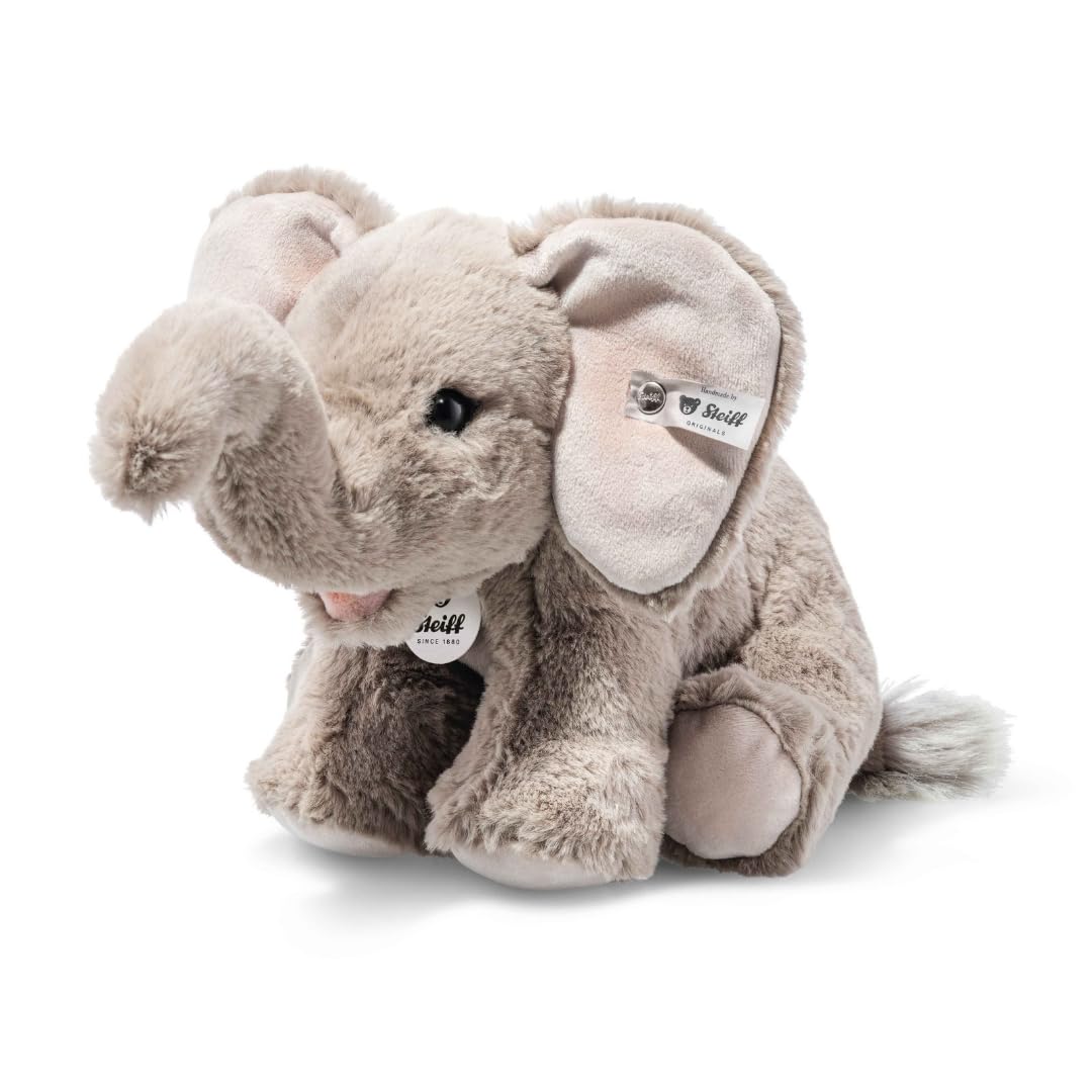 Steiff Kuscheltier Teddies for Tomorrow Edie Elefant, Süßes Stofftier mit Kunststoffaugen, Kinder, Jungen & Mädchen, Plüschtier 24 cm, Hellgrau, 065163
