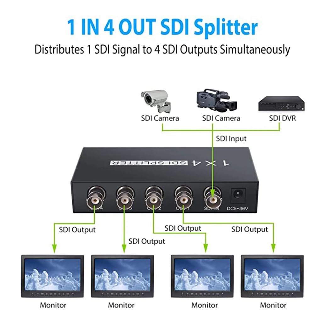 Répartiteur SDI Numérique 1X4 Répartiteur Multimédia Adaptateur D'Extension SDI avec Vidéo TV 1080P pour Projecteurs, Prise Moniteur-UE Facile à Utiliser