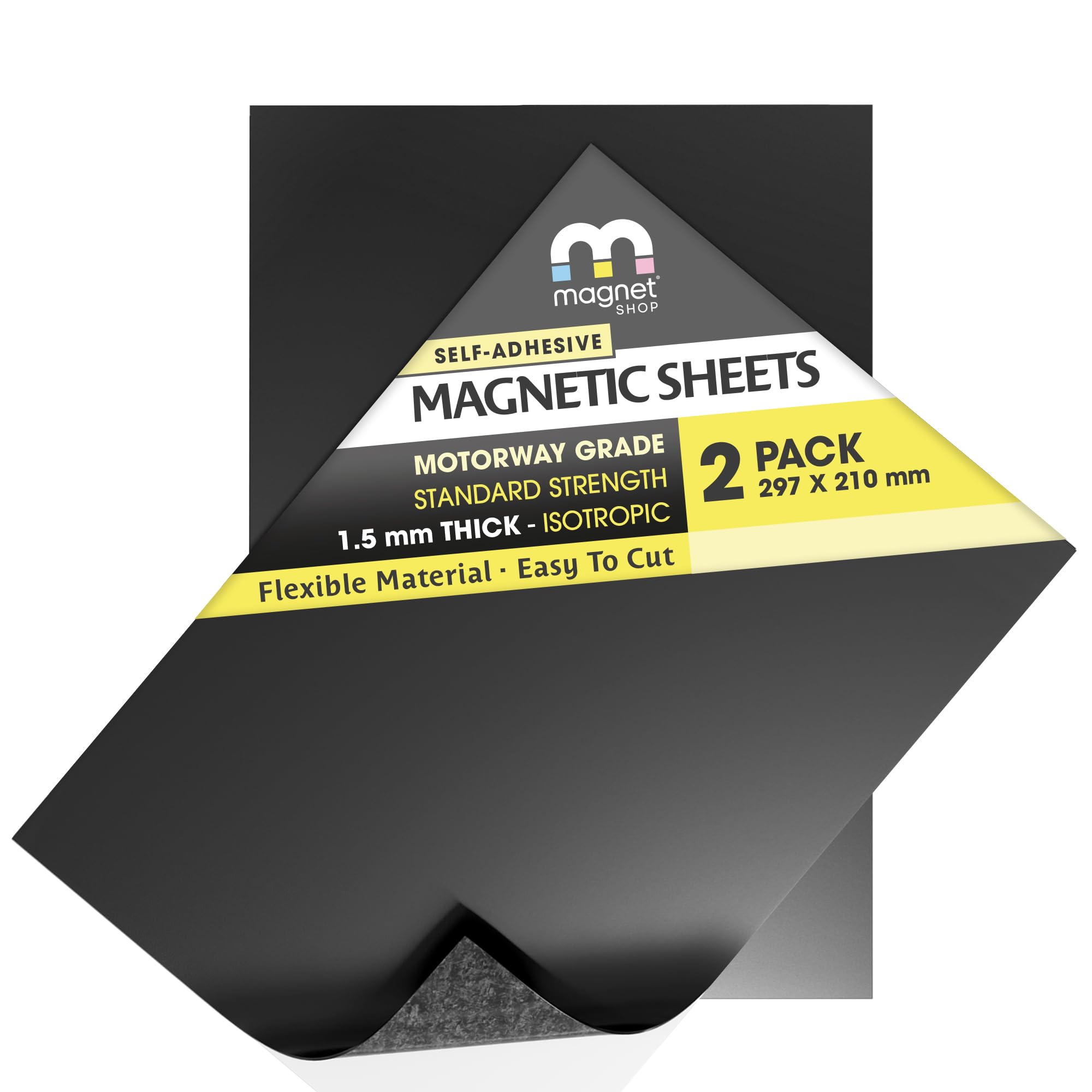 The Magnet Shop Black Tms Magnetic Sheets Self-Adhesive | For Magnet Die Storage, Crafts, Cars, Taxis, Vehicles, Sign Making And Outdoor Use | Extra Sticky, Strong Flexible Vehicle Grade (1.5Mm Thick, A4 Sheet, 2)